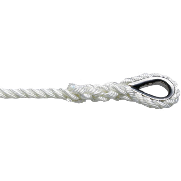 Robline ankerline i hvid farve, set forfra med kovs, 16 mm x 40 m.
