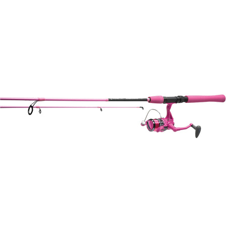 Kinetic RamaSjang fiskestang i pink, vist fra siden med hjul og guides