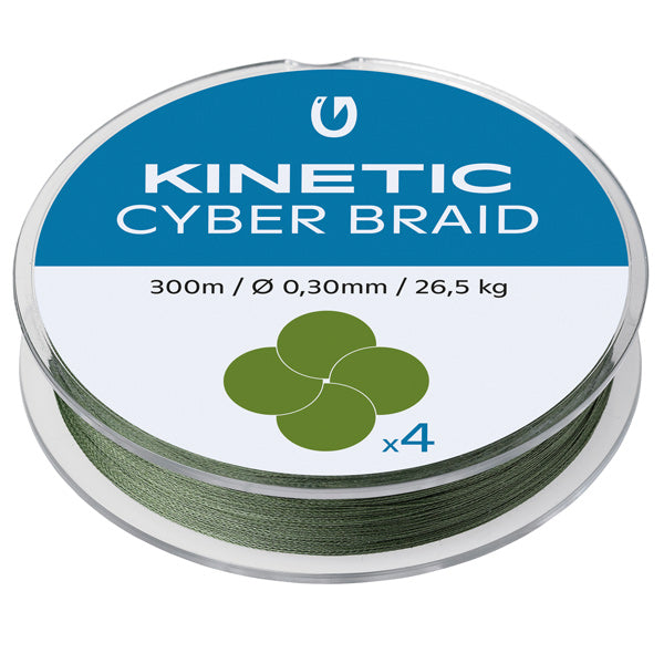 Kinetic Cyber Braid snøre på rulle, 4-trådet, 150 meter lang.