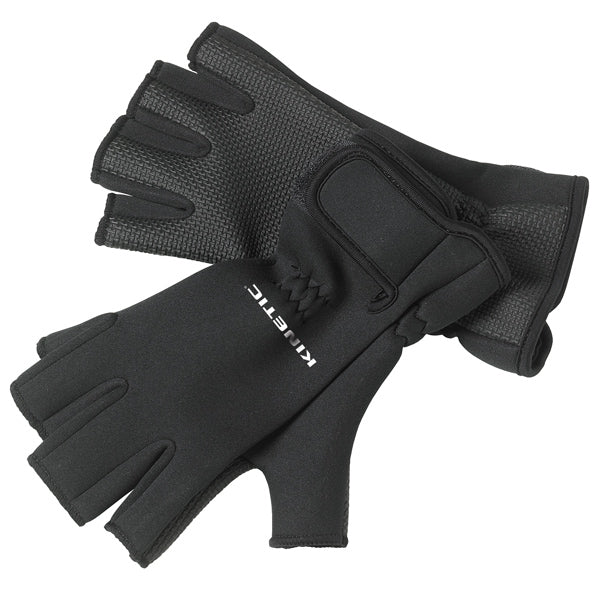 Kinetic neoprene handske half finger i sort, set fra forsiden