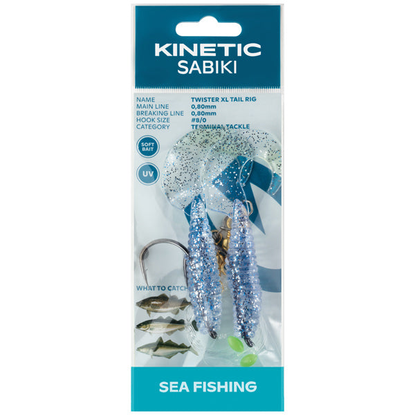 Kinetic Sabiki Twister XL krog i blå/sølv med størrelse 8/0.