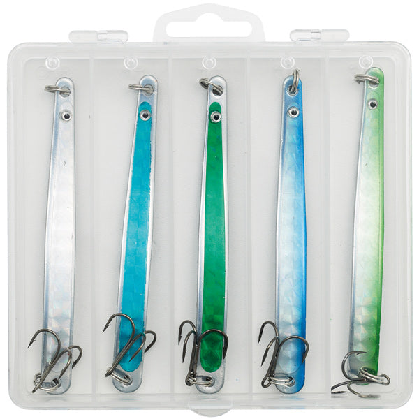 Kinetic Belone Flash 20g i pakke med 5 stk, passende til fiskeri.