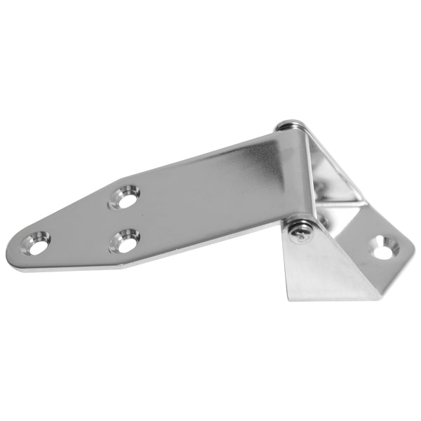 Roca hængsel i rustfrit stål set fra siden, klar til montering.
