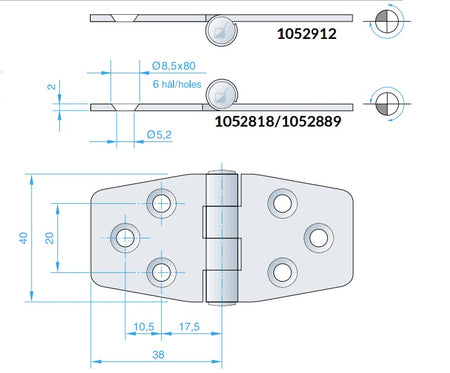 Roca hængsel 76x40mm RF 316 installeret på en båd, viser robust design.