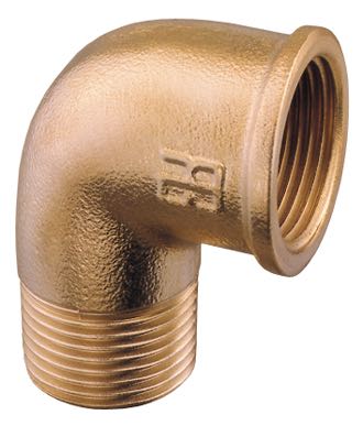 Guidi bøjning 90° i messing til bådudstyr, set fra siden.