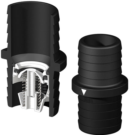 Trudesign kontraventil 32mm set forfra med synlig tilslutning.