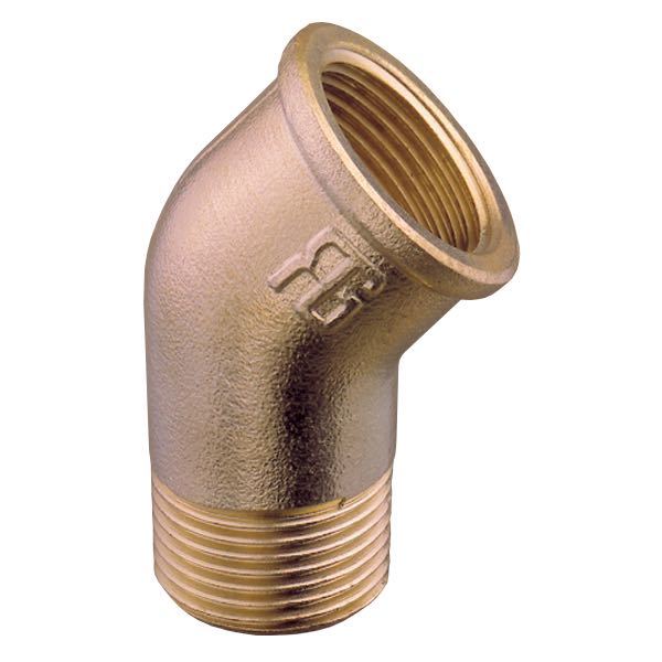 Guidi bøjning 45° i bronze, set fra siden og klar til montering.