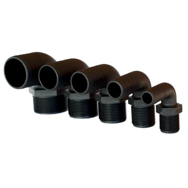 Trudesign 90° slangestuds i sort komposit, set fra siden.