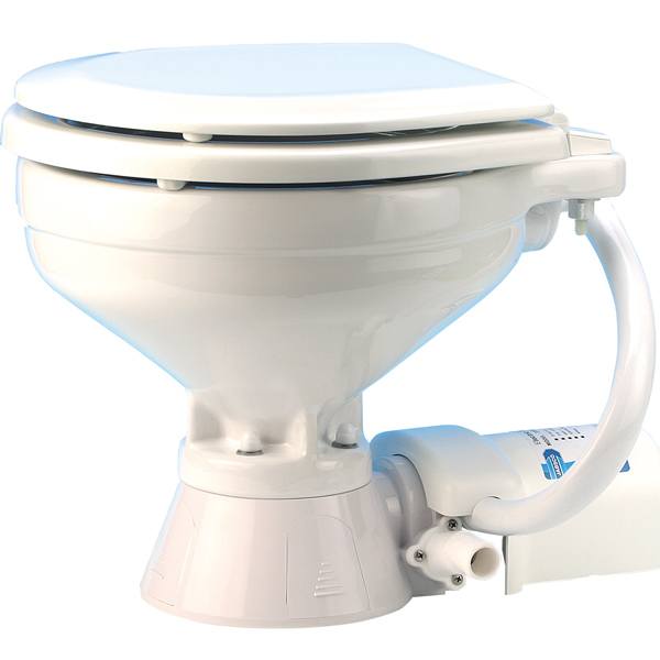 Jabsco el-toilet 24v compact gl model 37010-0096 set forfra med klar beskrivelse af designet.