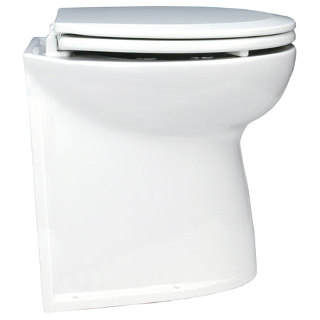 Jabsco deluxe 17" 12V ferskvandstoilet set forfra, med soft close-funktion.