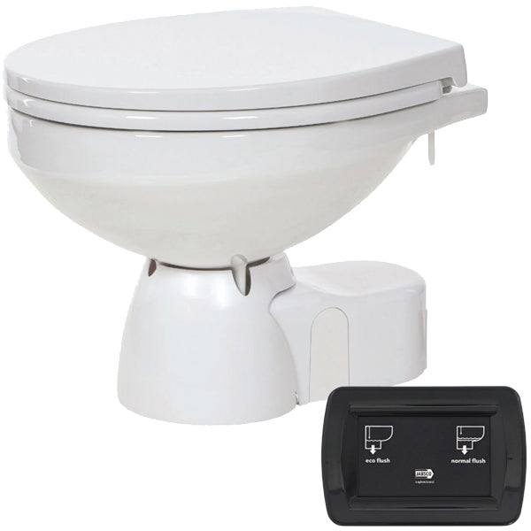 Jabsco Quiet Flush E2 toilet set fra siden med saltvandskabel.