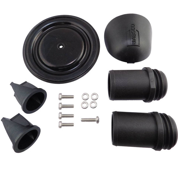 Jabsco service kit til membranpumpe, set forfra med alle dele synligt