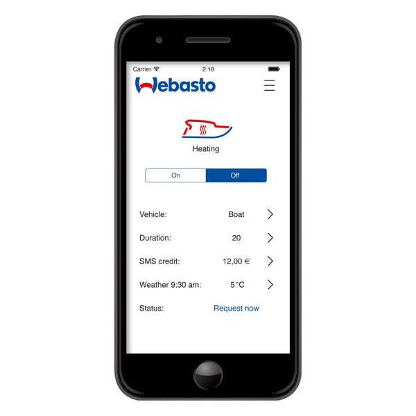 Webasto ThermoConnect TCon2 app-styring til bådvarmere, set fra siden