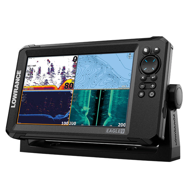 Lowrance 9 Tripleshot set fra siden med skærm og knapper synlige