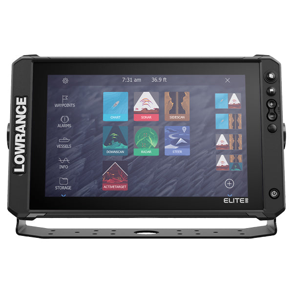 Lowrance Elite FS 12 i brug på båden, viser naturskønne undervandsbilleder