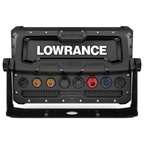 Bagperspektiv af Lowrance HDS-12 PRO med tilslutninger vist.