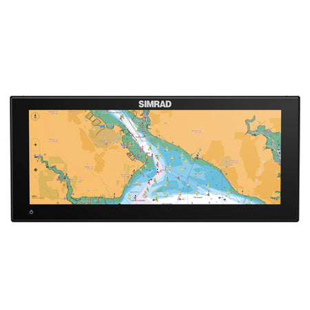 Detalje af Simrad NSX3012UW skærm med klar visning af navigation.