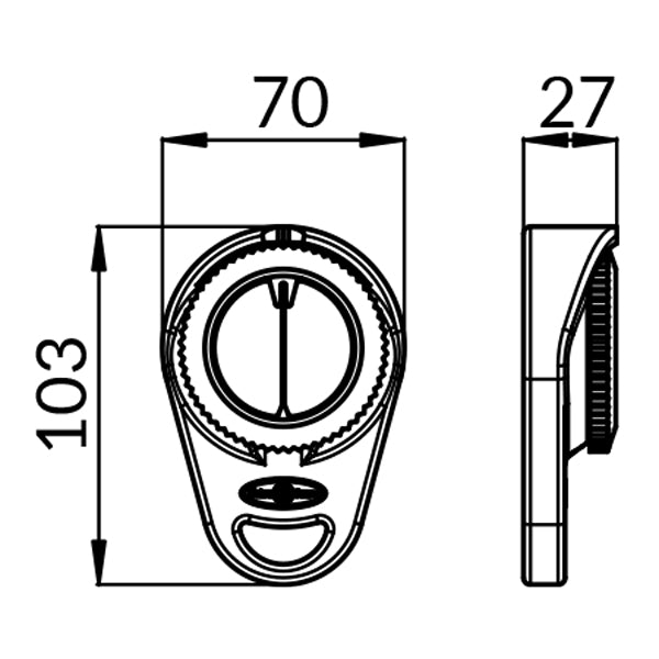 Riviera hånd pejlekompas i brug, med kompasnålen synlig