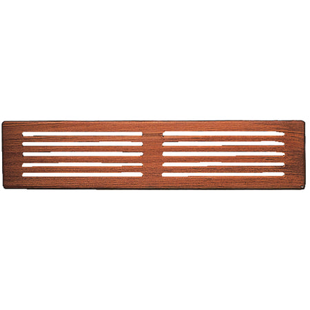 Roca ventilationsrist i teak træ, set fra siden med mål 44,5x9x9 cm.