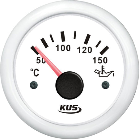 Kus olie temperaturmåler i hvid, 50-150 grader, til 12/24 volt.
