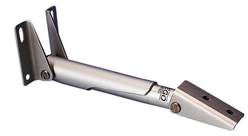 Roca sammenklappelig støtte i aluminium set fra siden, klar til montering på båden.