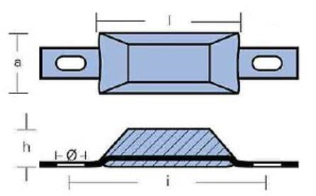 Nærbillede af Tecnoseal alu anod, viser størrelse og detaljer.