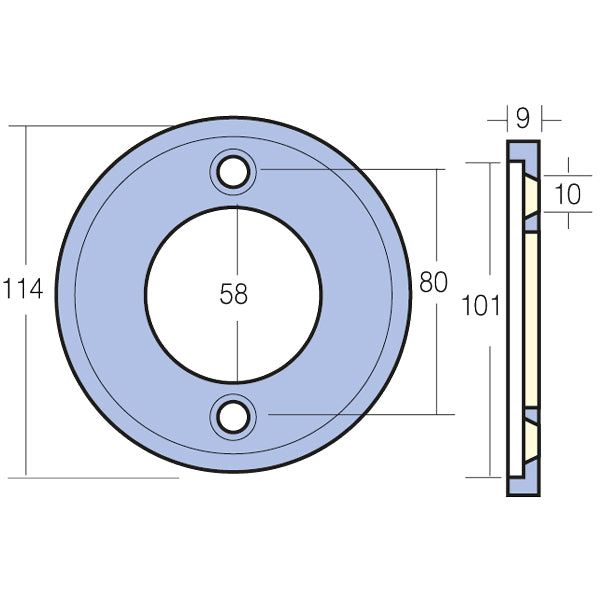 Detalles af Tecnoseal Aq-drev zinkring 10 mm, monteret på bådkomponenter.