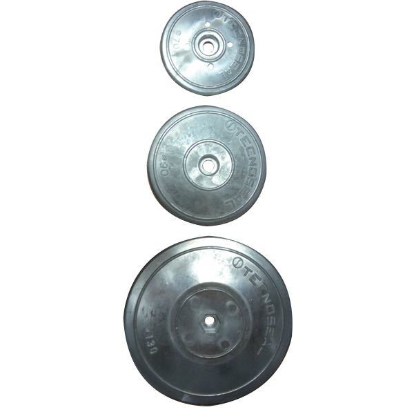 Tecnoseal zink anode set Ø130mm liggende på hvid baggrund