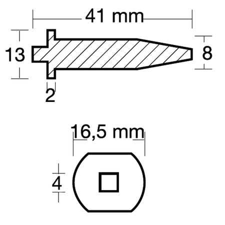 Frontalvisning af Tecnoseal zinkanode, egnet til Yamaha og Mariner motorer.