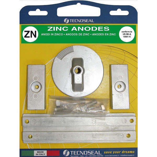 Tecnoseal zink kit til Mercury Verado 4 cyl. vist på hvid baggrund.