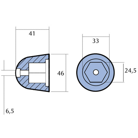 Detalje af Tecnoseal alu anode, viser overfladestruktur og finish.
