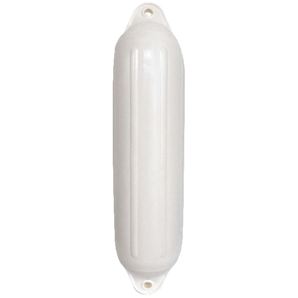 1852 Fender i hvid, Ø130xL510, set fra siden på en båd.