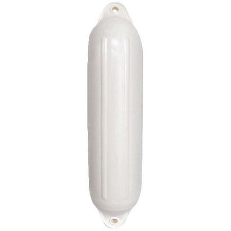 1852 Fender i hvid, Ø130xL510, set fra siden på en båd.