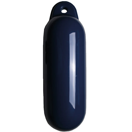 Majoni Drop fender i navy, set fra siden med mål og vægt angivet.