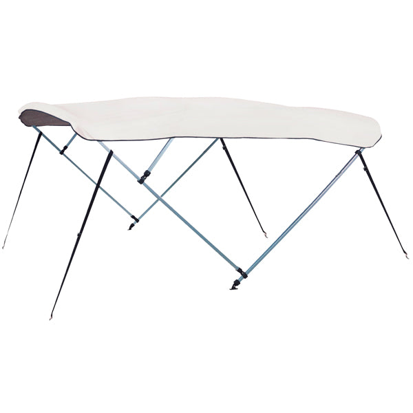 Bimini top fra 1852 i hvid aluminium, set forfra monteret på en båd
