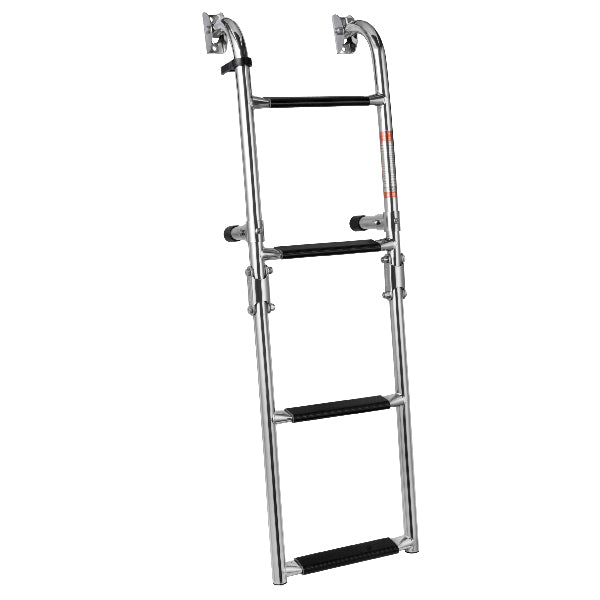 Højglanspoleret badestige set fra siden, monteret på båd.