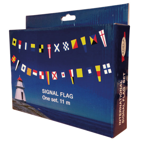 Adela signalflagsæt med 36 farverige flag og 11 m line til båden