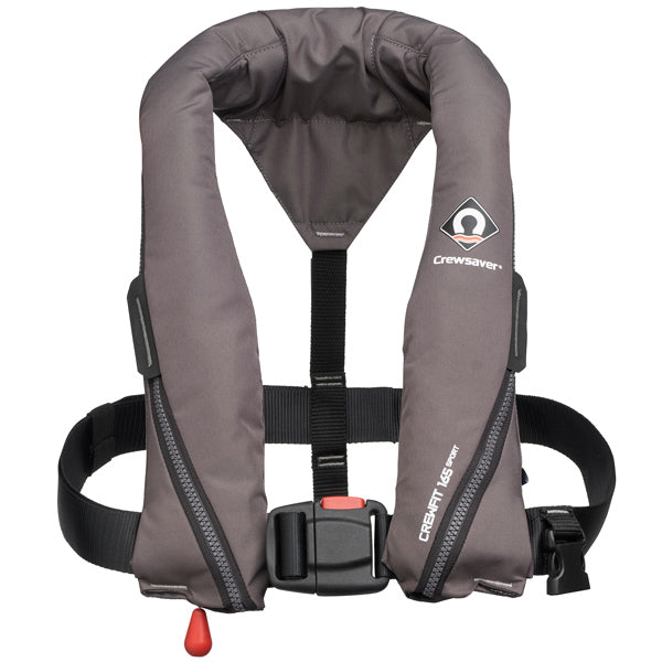 Crewsaver Crewfit 165N Sport i grå farve, set forfra med detaljerede stropper.