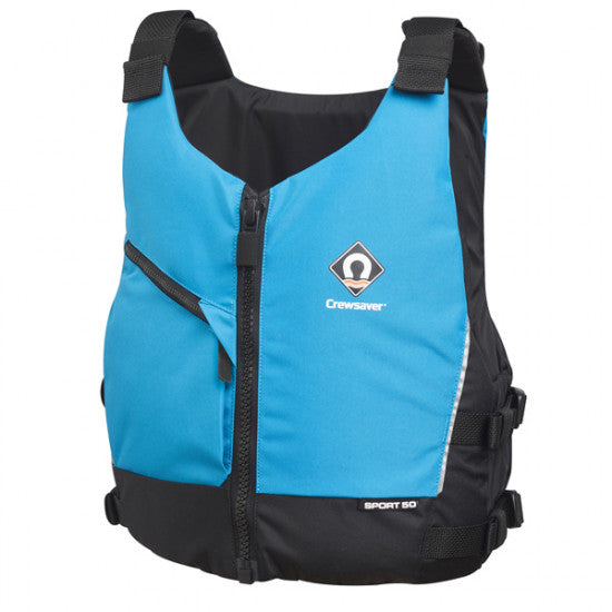 Crewsaver Sport 50N flydevest set forfra i blå farve