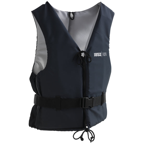 Svømmevest 1852 i navy og grå til 30-50 kg, set forfra
