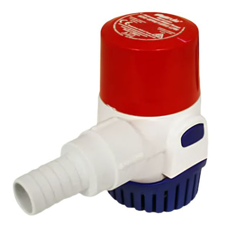Rule 500 gph 12V pumpe monteret på båd i brug