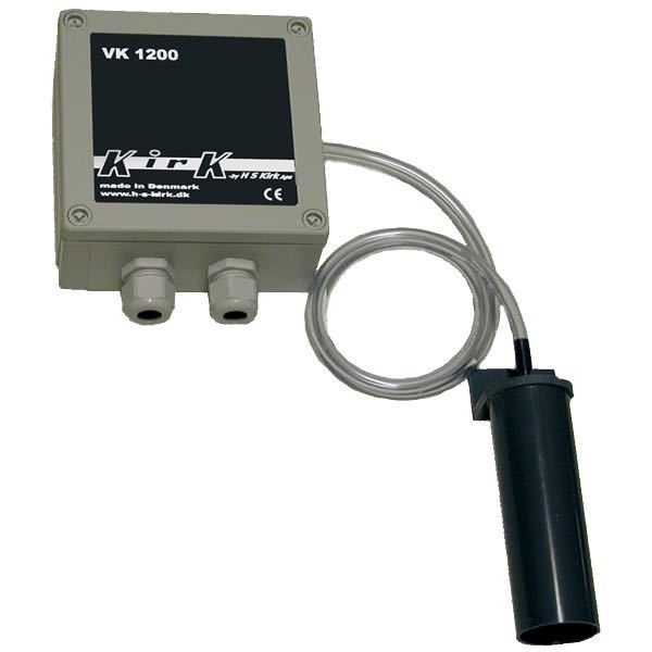 Kirk niveaukontakt 20Amp til 12/24V, vist forfra med tydelig etikette