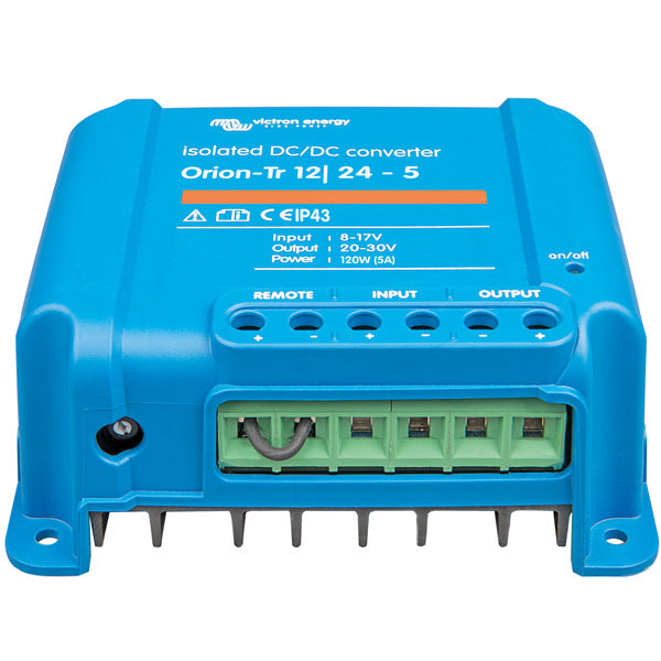 Victron Orion-Tr 12V omformer monteret på båd med tilslutninger synlige