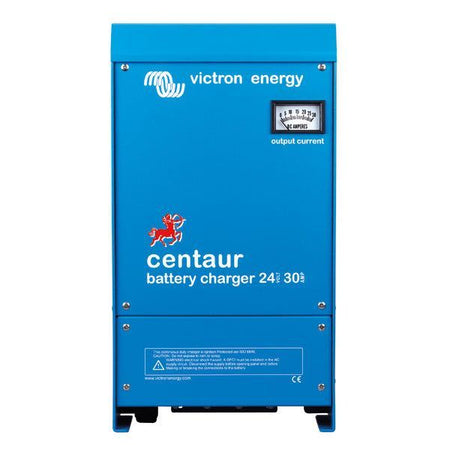 Victron Centaur lader 24V 40Amp set fra siden med tilslutningskabler.