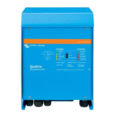 Victron inverter/lader quattro set fra siden, klar til installation i båd.