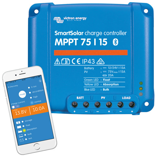 Victron mppt smart 100/30 regulator set på båd med solpaneler