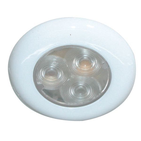 SeaTec 12V LED lampe i hvidt lys, vist fra oven med Ø 50 mm hulmål