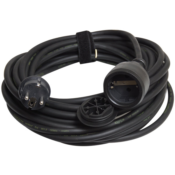 Ratio forlænger kabel 230V 25 meter med han/hun stik, set på hvid baggrund