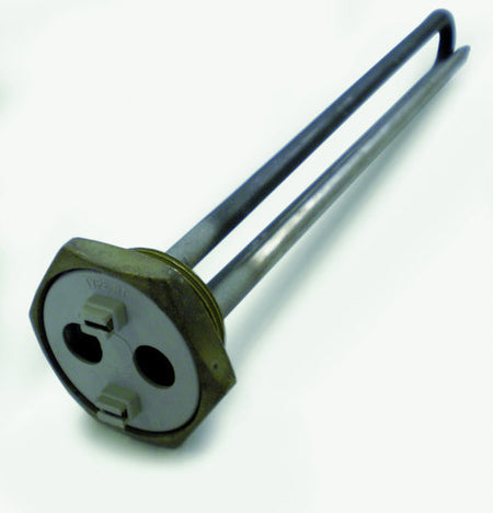 Quick varmeelement 500W set forfra, klar til installation i varmvattenbeholder.