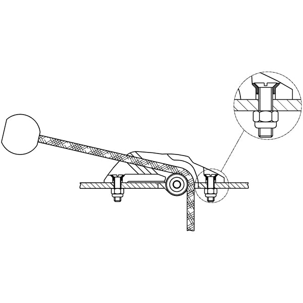 Ronstan V-cleat set fra siden med 4-8 mm linestyring